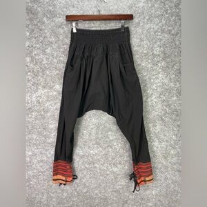 Virblatt Pants Womens Medium Black Harem Drop Crotch Striped Cuff Boho Casual